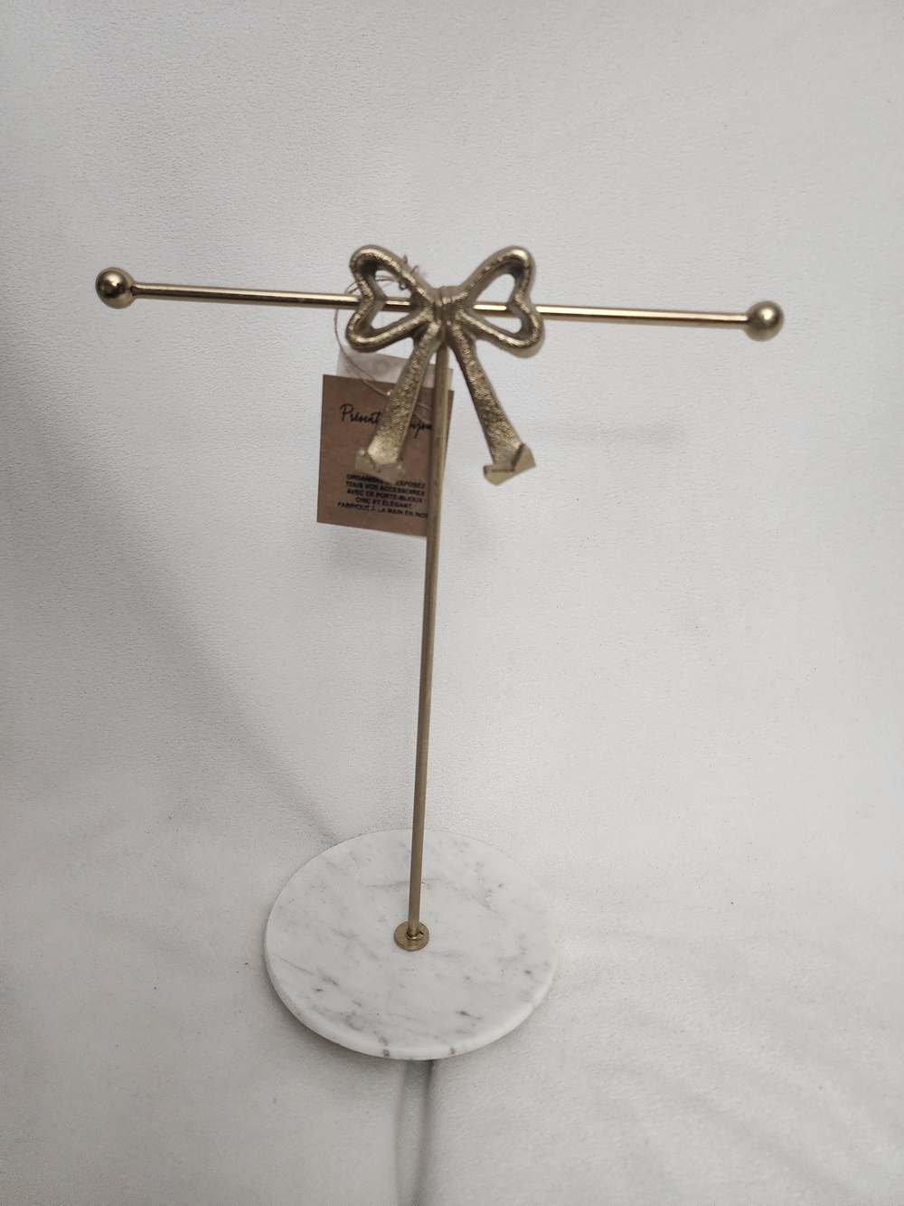 Gold Bow Jewelry Stand with Marble Base